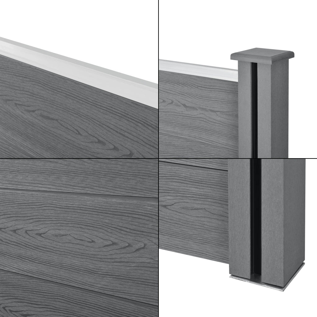 Recinzione per la privacy da giardino con 4 pali assi in legno composito WPC 165 x 314 cm grigio 03_0006581