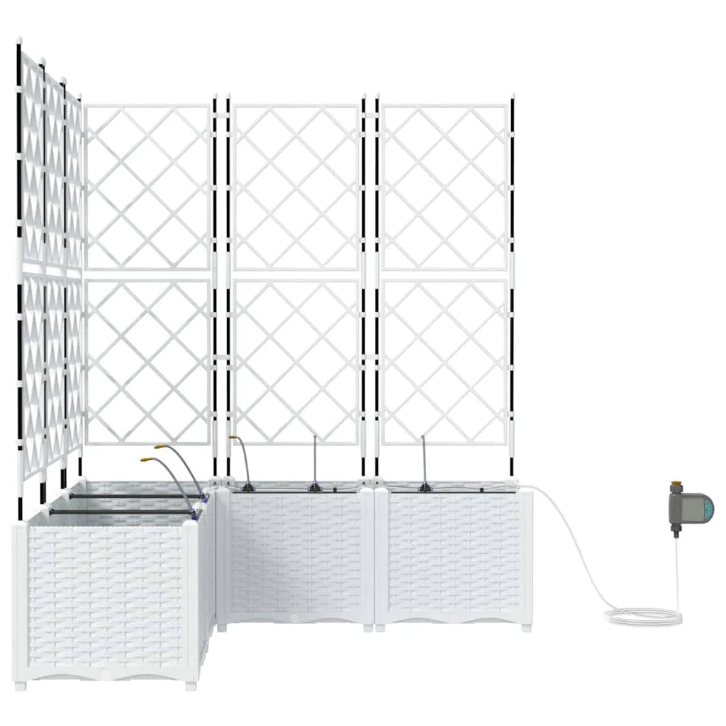 Set di 5 fioriere da giardino moderne con sistema di irrigazione 120 x 120 x 142 cm acciaio bianco 02_0058619