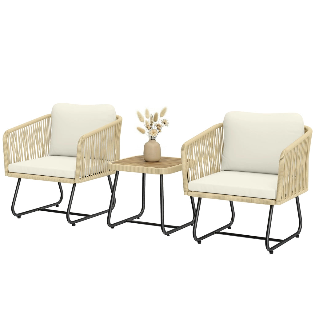 Set Bistro 3 Pezzi in Rattan con Cuscini ¨C zephmum ¨C Grigio, Polipropilene, 2 Sedie e Tavolo