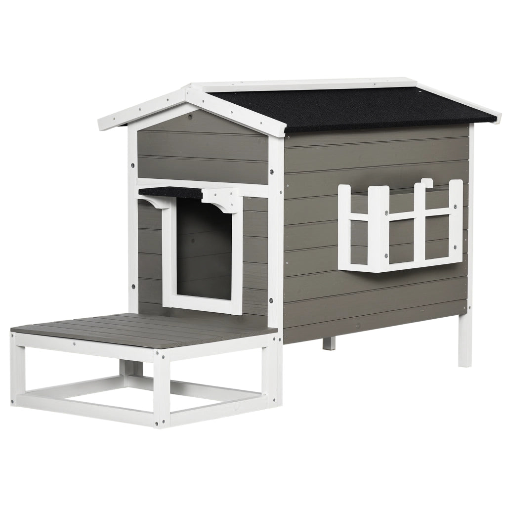 Casetta per gatti esterno in legno con terrazza ¨C zephmum ¨C 115x66.5x74.7 cm grigio