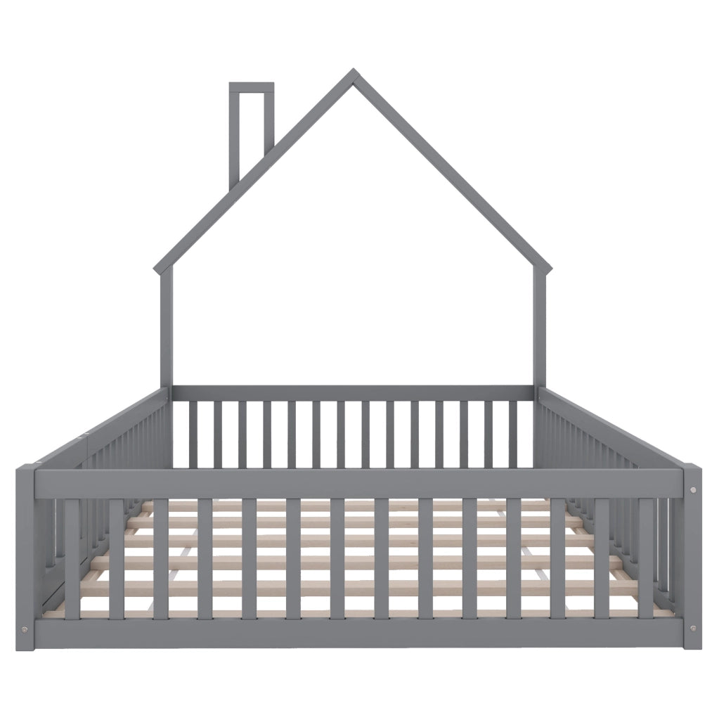 Letto per bambini con forma a camino, 140 x 200 cm, grigio