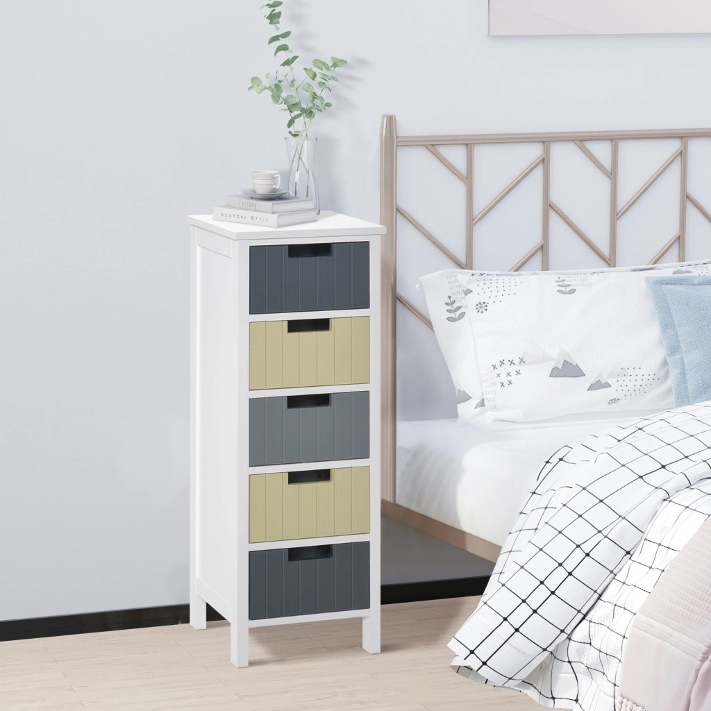Cassettiera 5 Cassetti in Legno con Gambe ¨C Zephmum ¨C 35x28x90.5 cm Multicolore