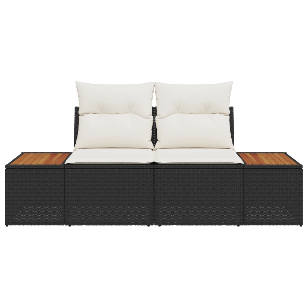Divano da giardino a 2 posti con cuscini Nero Polyrattan