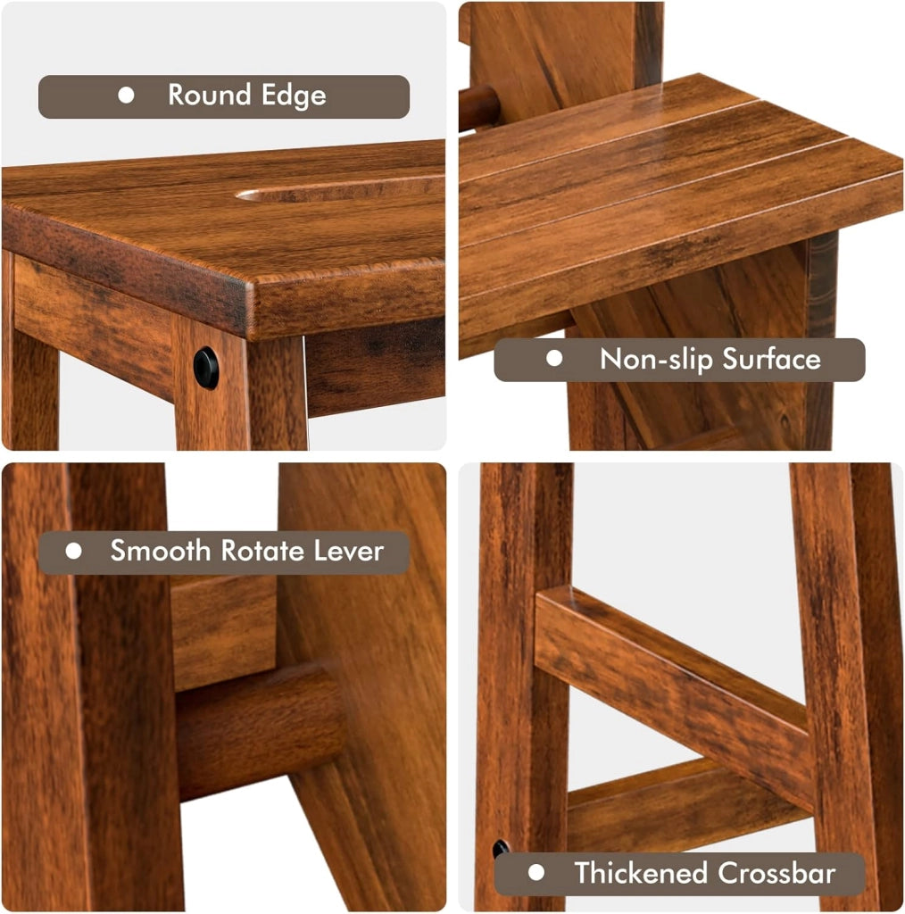Sedia a Scala in Legno a 3 Livelli, Sgabello a Scala Multifunzionale Pieghevole, Altezza 76 cm, Portata Totale 310 kg, 2 Colori