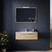 Mobile bagno sospeso 100cm rovere naturale un cassetto soft-close con lavabo e specchio | Aoki