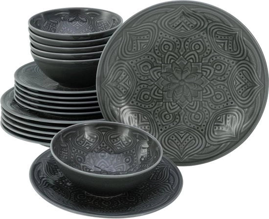 Set da tavola da 18 pezzi - Mandala - ceramica - resistente al lavastoviglie - resistente al forno a microonde - prodotto in Europa set da tavola per 6 persone