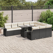 Set Divani da Giardino 11 pz con Cuscini in Polyrattan Nero