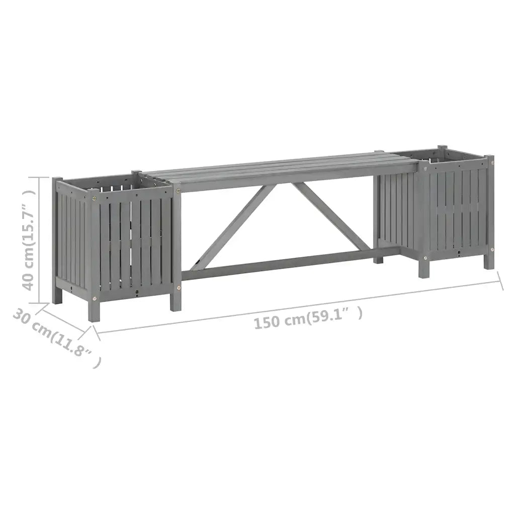 Panchina da Giardino | Panca da Giardino con 2 Fioriere 150cm Legno di Acacia Grigio