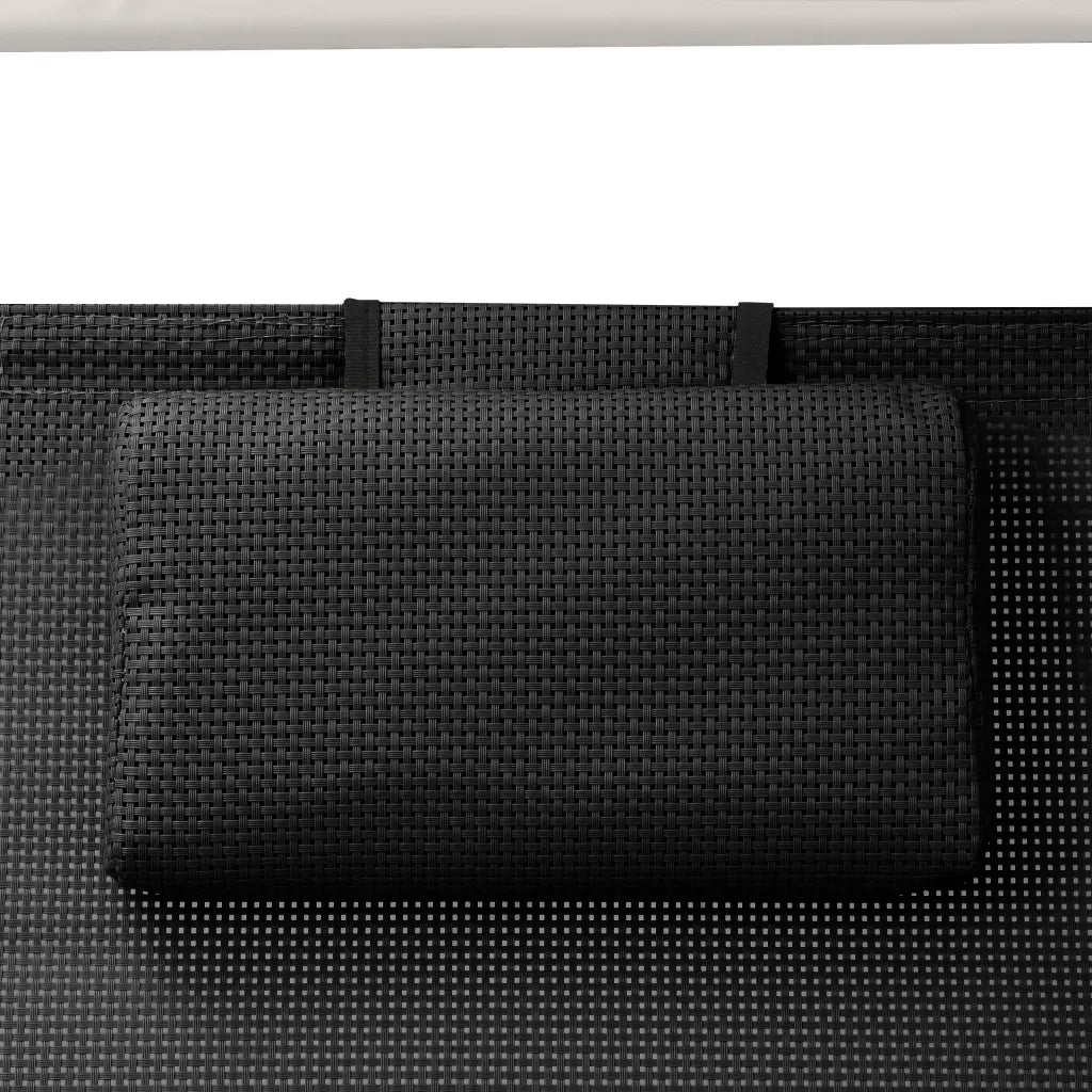 Lettino Prendisole | Sdraio da giardino | Lettino da sole Doppio con Baldacchino in Textilene Nero