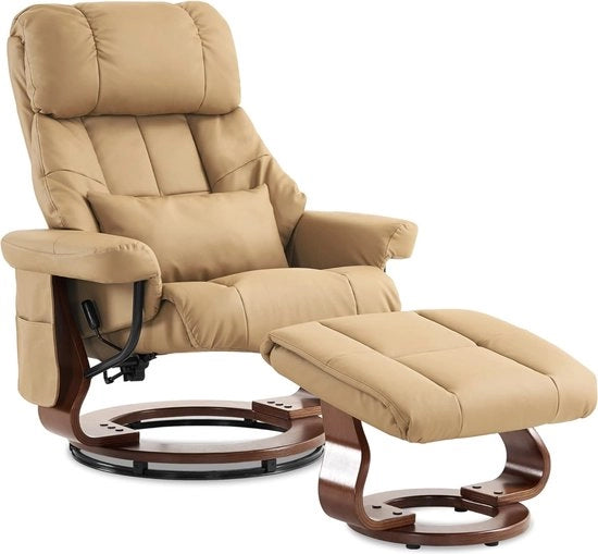 Sedia di Massaggio 360° Girevole con Piedistallo - Relax - Funzione di Sospensione - Pelle in Pelle - Legno - Cuoio Gele Beige - 90 x 86 x 110 cm