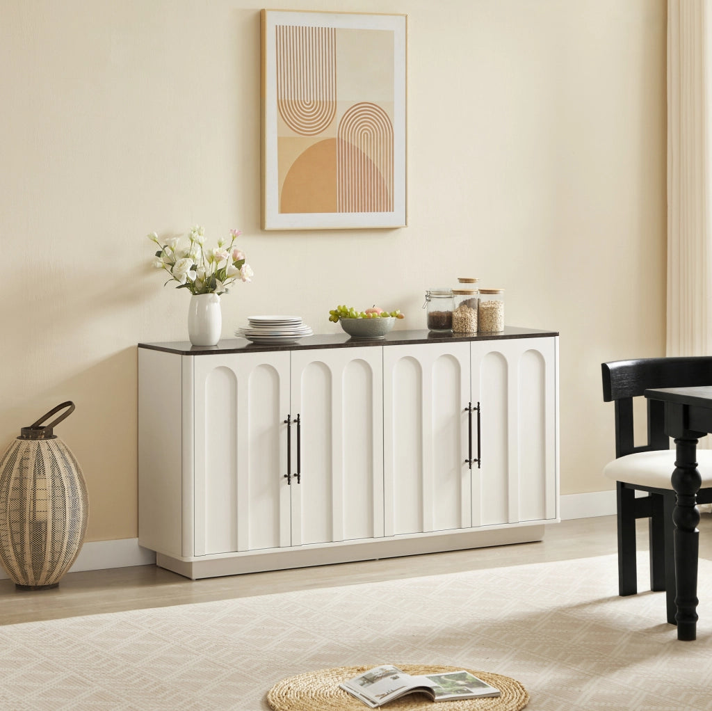 Sideboard con 4 porte e cerniere soft-close, 160 cm, bianco e nero con fissaggio a parete
