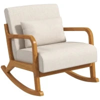 Sedia a Dondolo in stile Retrò, Legno di Gomma, 64.5 cm x 92 cm x 81.5 cm, Beige e Marrone