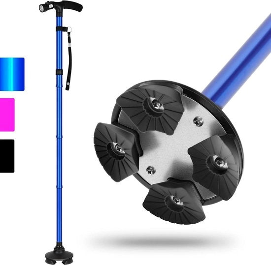 Stecchino pieghevole con luce LED - bastone da passeggio per anziani con artrosi - blu