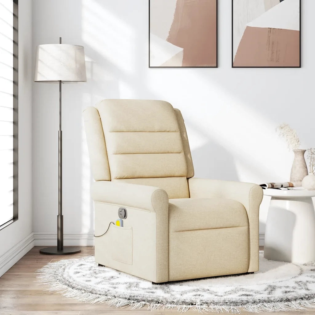 Poltrona Massaggiante | Sedia Relax Reclinabile Crema in Tessuto
