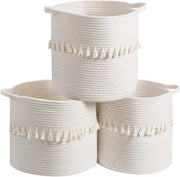 Set di 3 contenitori di archiviazione - decorativi e funzionali - 28 x 28 cm - bianco - cotone