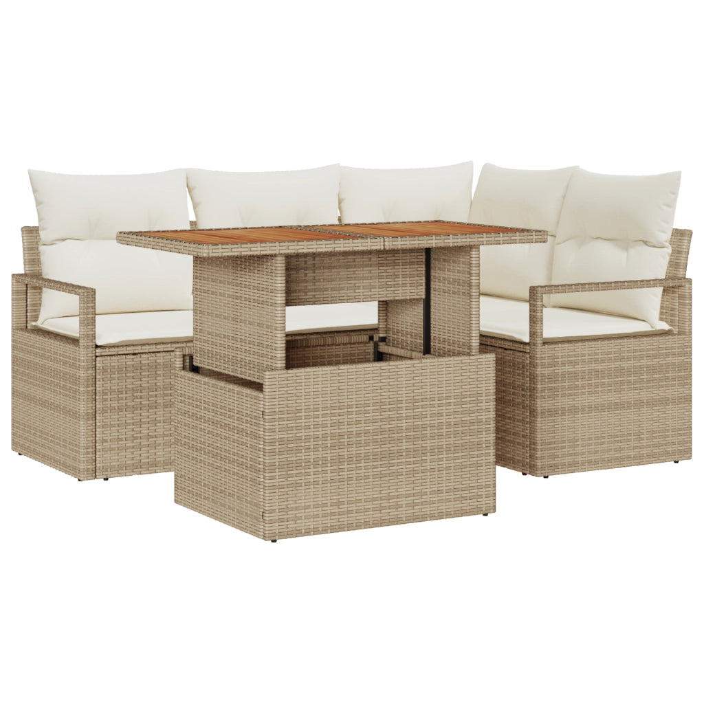 Set divano da giardino 5 pezzi con cuscini Rattan beige