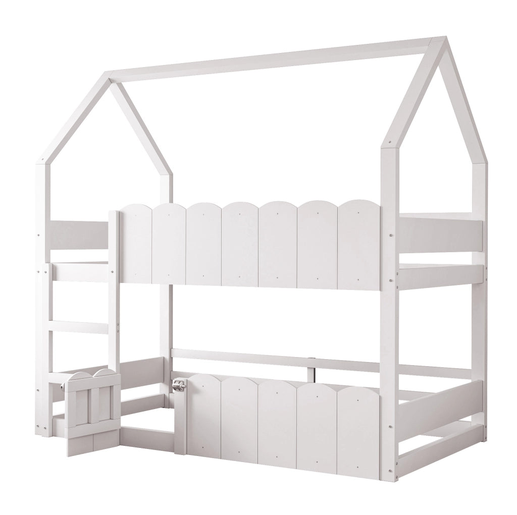 Letto a castello per bambini 90x200 cm a casetta bianco