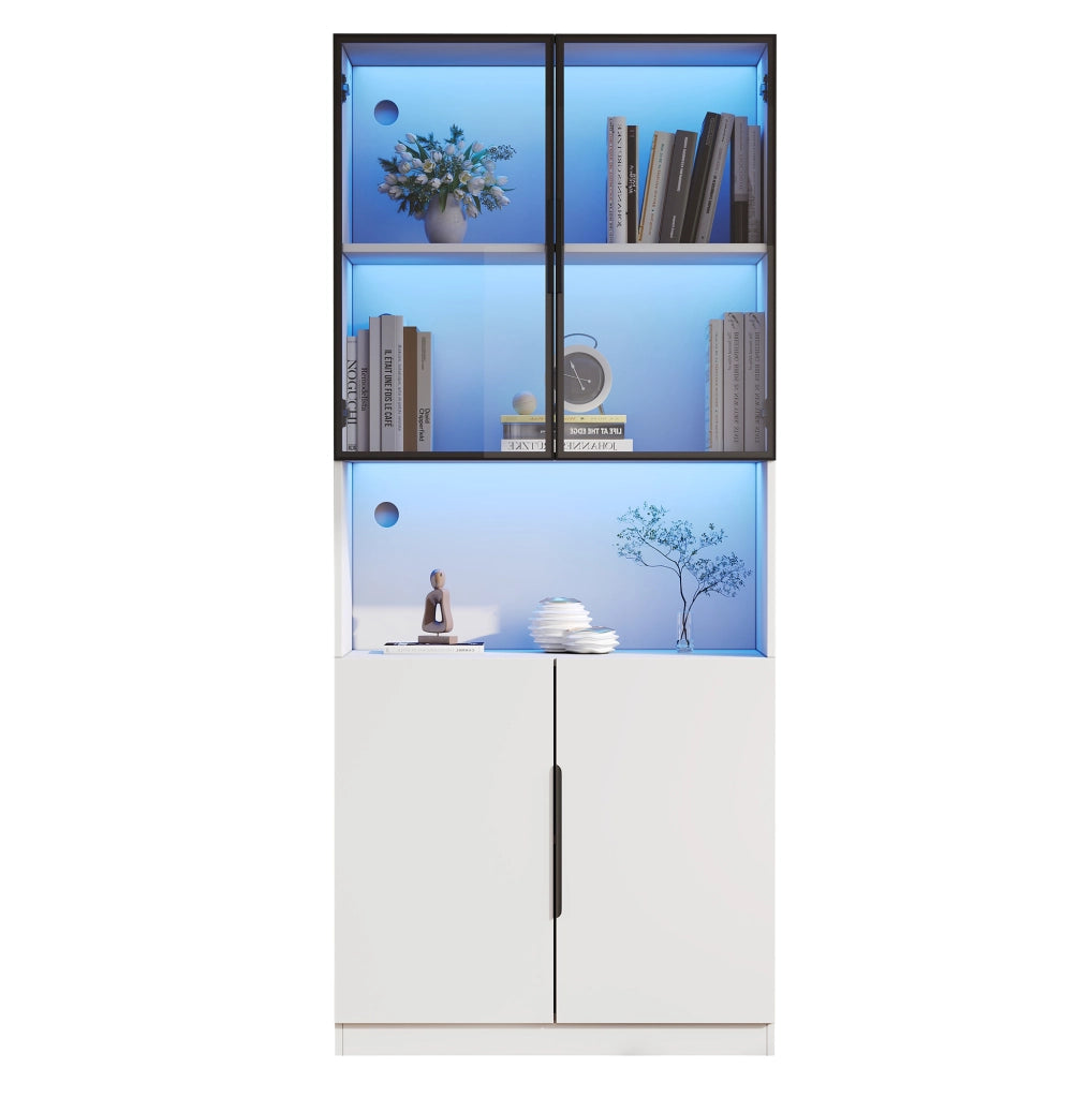 Vetrina moderna con ante in vetro e LED; 80 x 30 x 200 cm; bianco