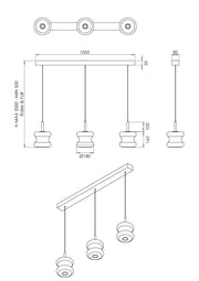 Lampada a Sospensione LED Frua 3x7W 2550lm CCT Dimmerabile a step, Vetro Borosilicato e Metallo - Colore Cognac, IP20, Classe 1, Ø180mm