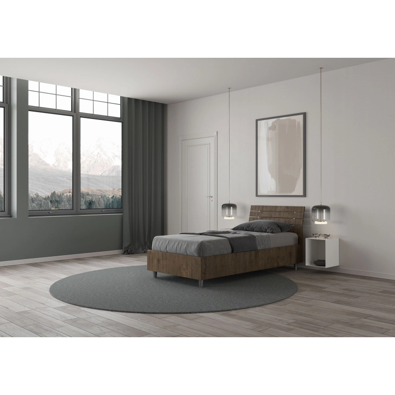 Letto Singolo 80x200 cm testata inclinata con doghe Ankel - Senza rete,Noce
