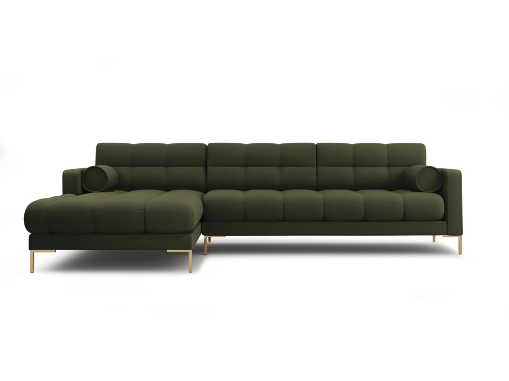 Cosmopolitan Design - Divano angolare sinistro "Bali" 5 posti in tessuto strutturato verde 