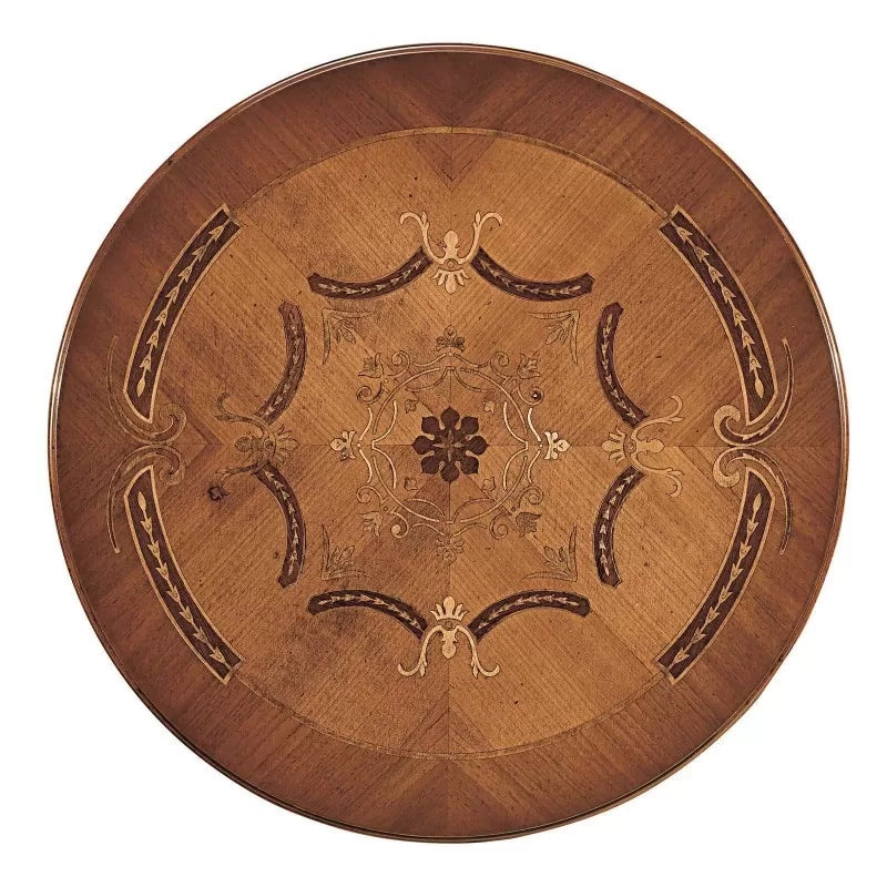 Tavolino rotondo legno intarsiato shabby 60x60x73 - Mobili 2G