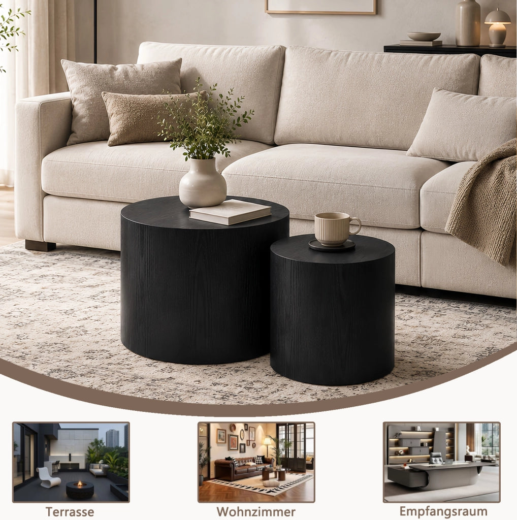 Set di 2 tavolini rotondi nidificabili in MDF nero