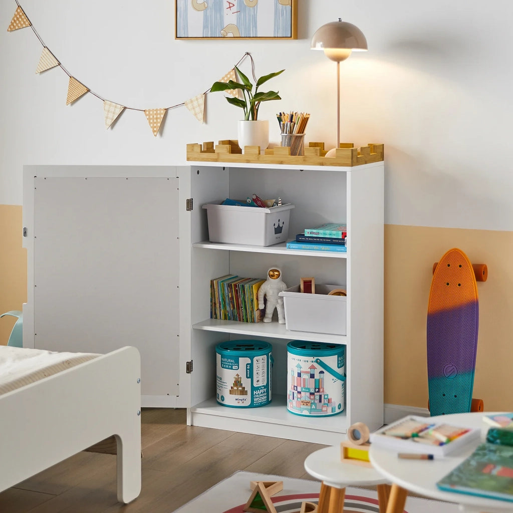 Cassettiera per bambini Scaffale per libri Armadietto portaoggetti Scaffale per cameretta L63xP30xA100cm, KMB43-W