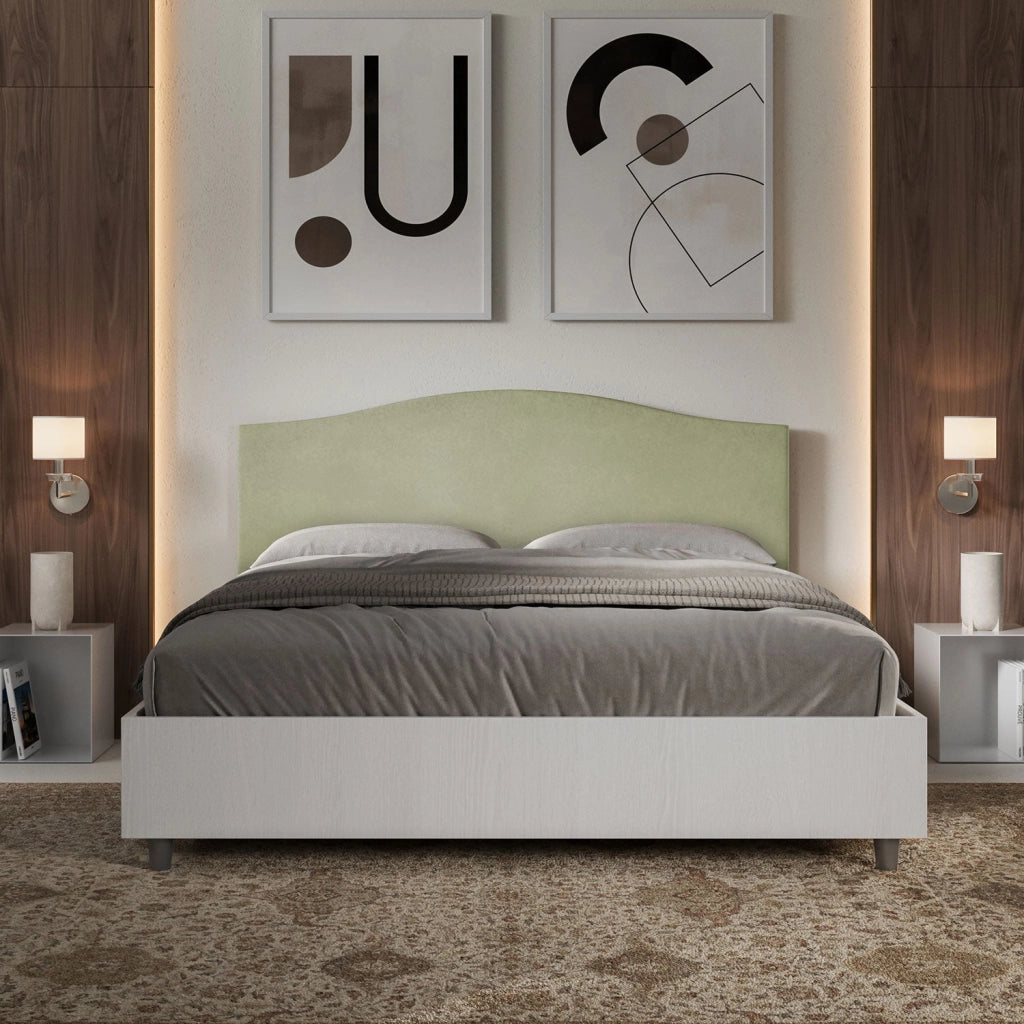 Letto matrimoniale senza rete 160x190 bianco frassino testata microfibra grigio Grace