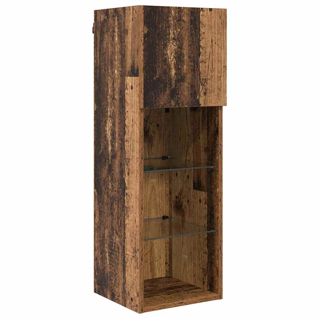 Mobile TV moderno rettangolare da parete 60 x 30 x 30 cm pratico con ripiani in vetro stile minimalista realizzato in legno di truciolato di rovere nero 02_0056085
