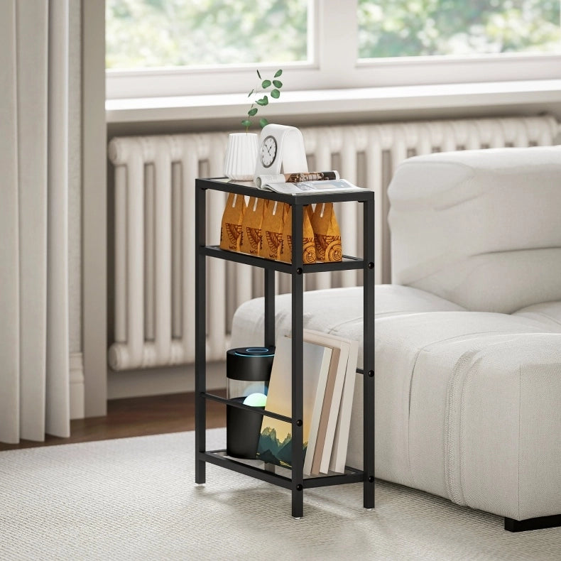 Tavolino laterale 40x18x62 cm a 3 ripiani in vetro nero
