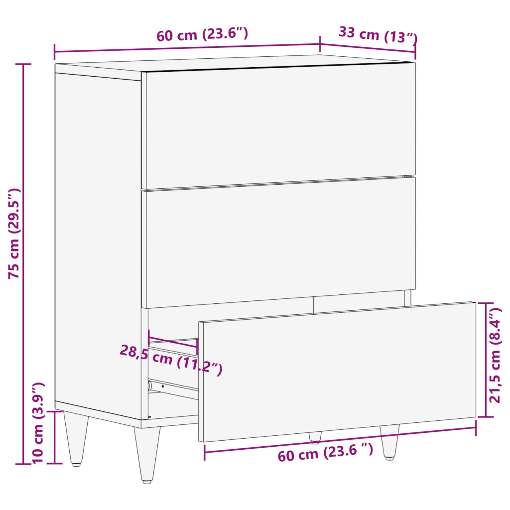 Sideboard 60x33x75 cm Legno Massello di Mango
