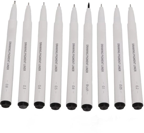 Set di pennarelli fini 9 pezzi - Pennarelli micro puntuti acqua resistenti - Diversi diametri di punta - Scrittura fluida - Pennarelli per adulti - Esperienza di disegno confortevole