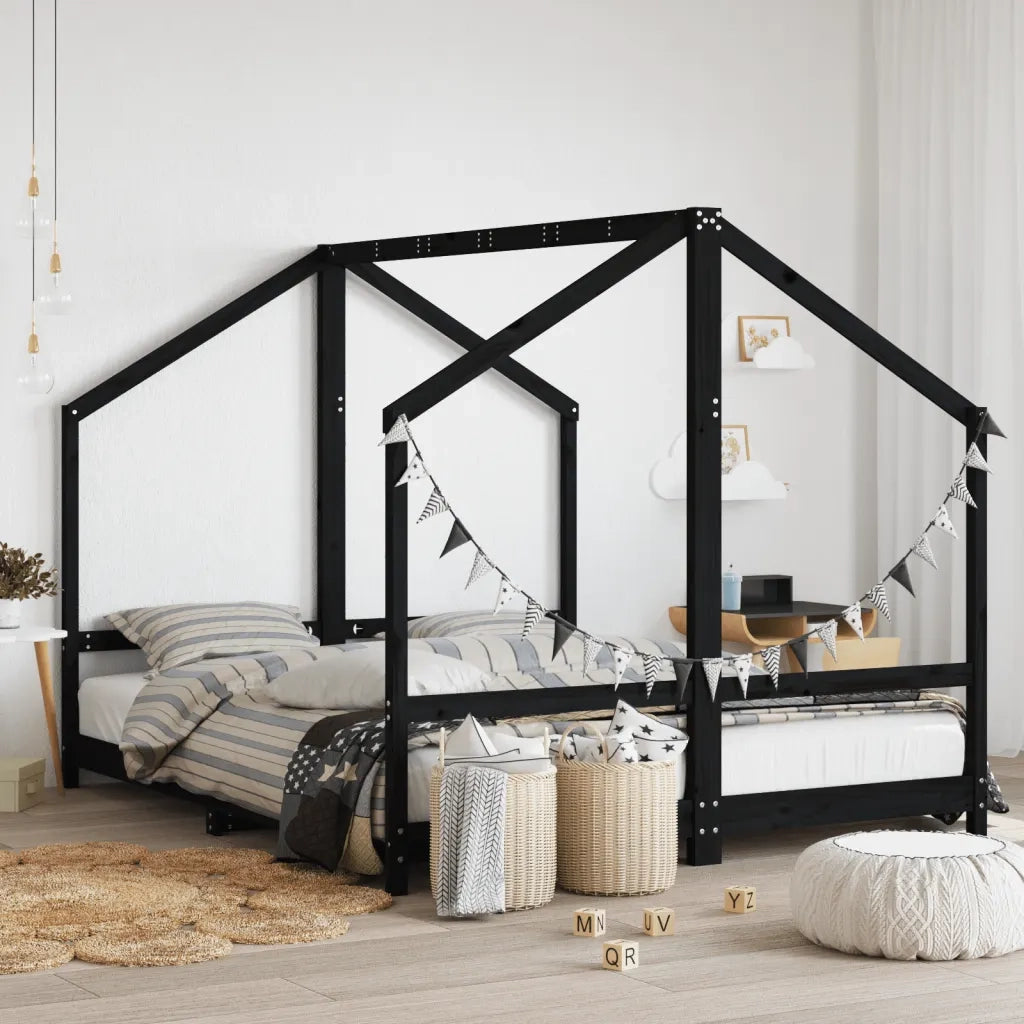 Giroletto per Bambini Nero 2x(80x200) cm Legno Massello di Pinocod mxl 107647