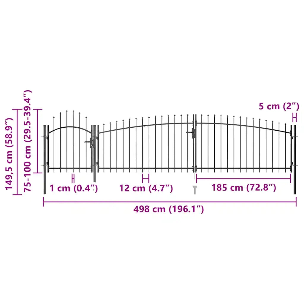 Cancello da Giardino con Punta a Lancia 5x1,5 m Nero cod mxl 52316
