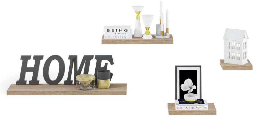 Mensola a Muro Set da 2, 40cm, Mensole Librerie da Parete Scaffale MDF Stile Rétro Ripiano Portaoggetti, Quercia, 0083QJ-2
