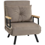 Poltrona Letto Singolo Trasformabile 63x73x81 cm in Tessuto Effetto Velluto Grigio