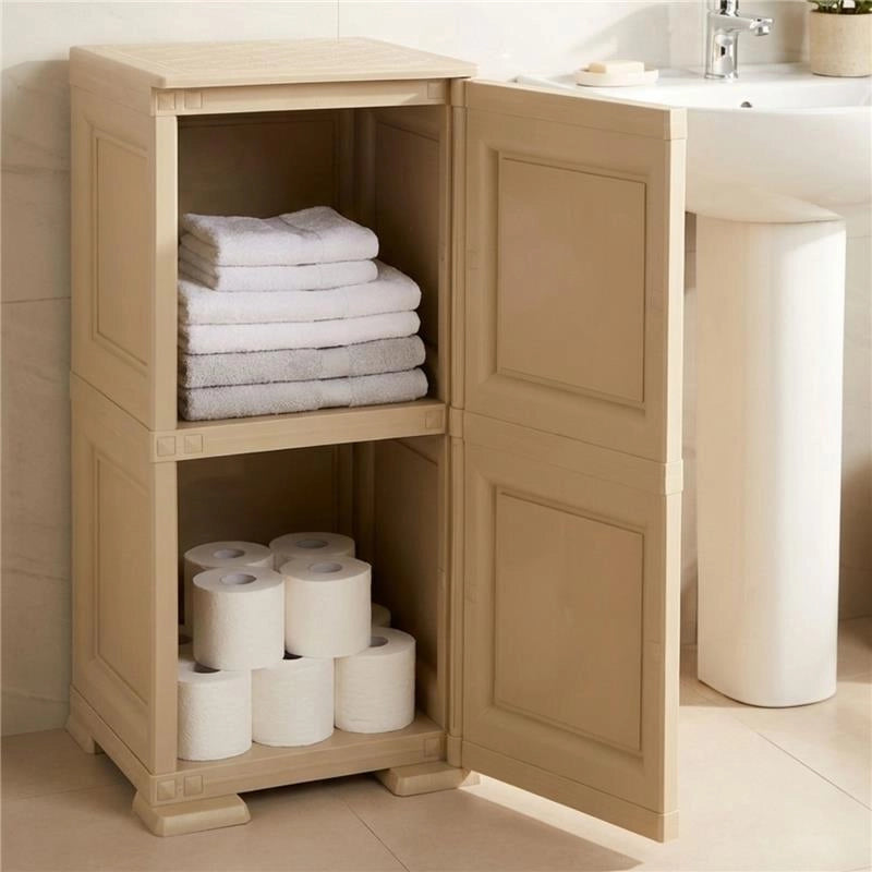 MOBILE BAGNO SALVASPAZIO 2 ANTE IN PLASTICA ANGORA 40X43X85,5 CM – ARMADIETTO CONTENITORE CON RIPIANO INTERNO PER ASCIUGAMANI, CARTA IGIENICA E ORGANIZZAZIONE BAGNO