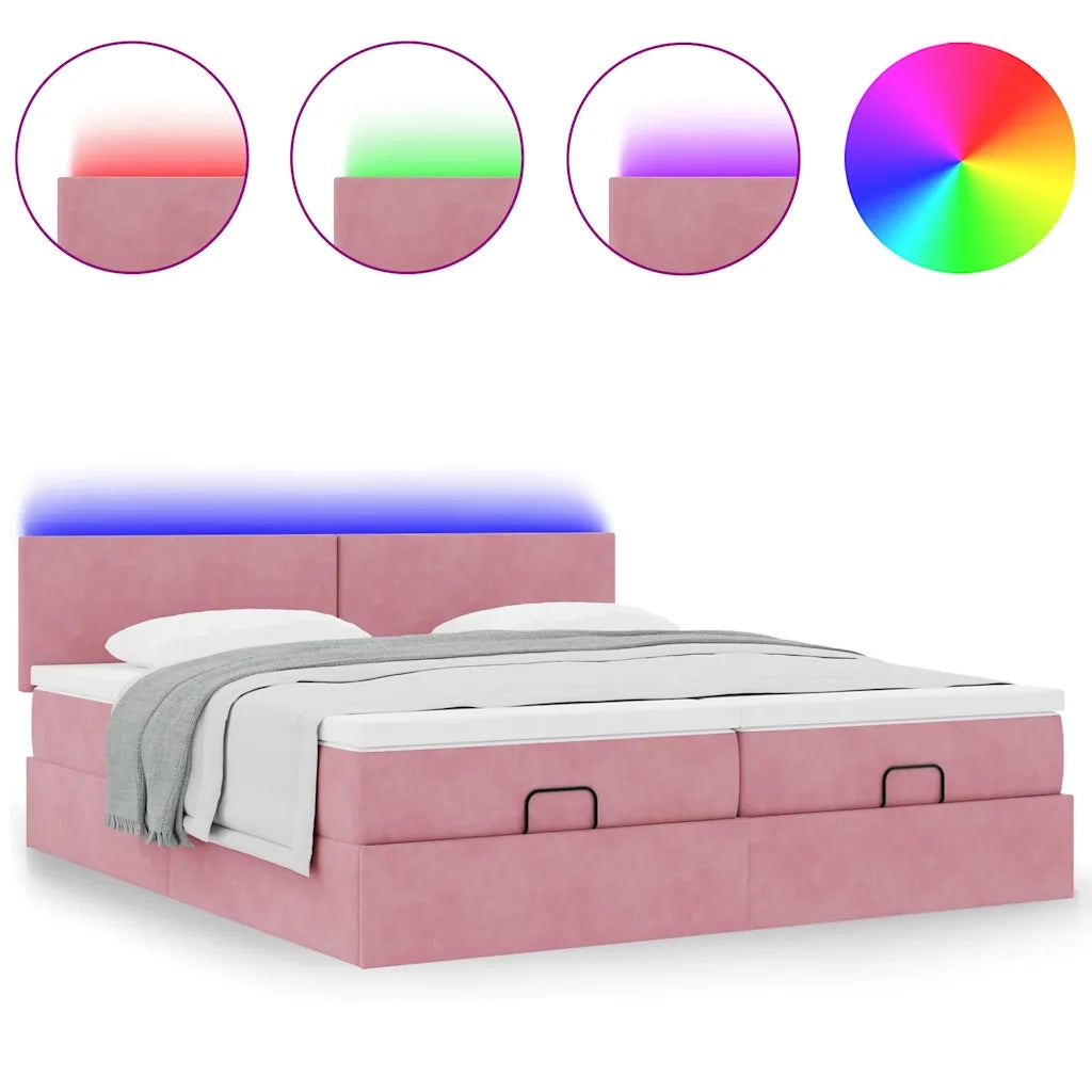 Struttura Letto Pouf con Materassi Rosa 200x200 cm Velluto 3312916