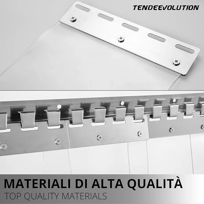 Porta Industriale a Strisce Flessibili in PVC Trasparente 4m x 2m | Ottimo Isolamento Termico | Profilo e Piastre in Acciaio Inox