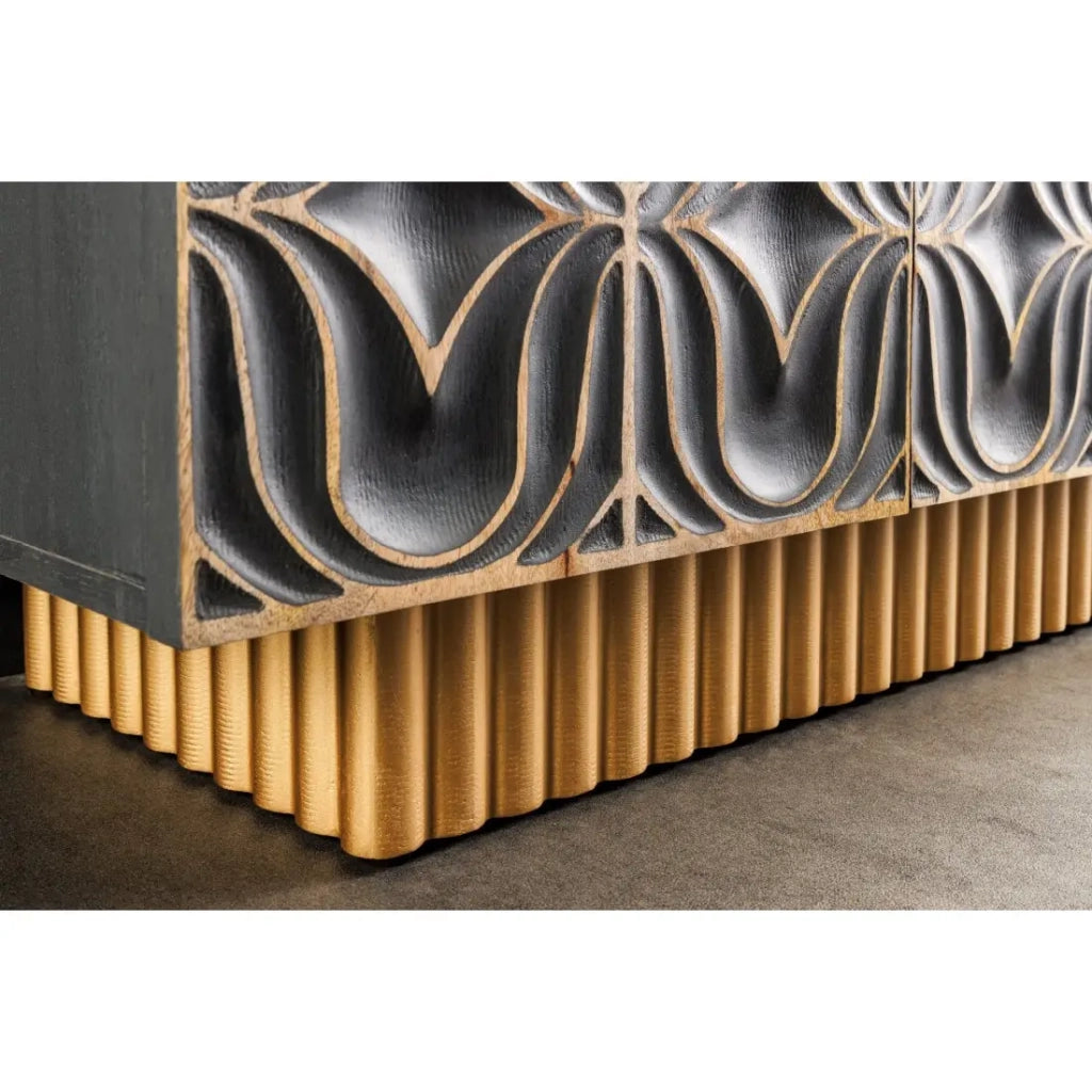 Buffet PALAZZO 180 cm – Legno massiccio grigio e dorato – Scolpito stile retrò-veneziano