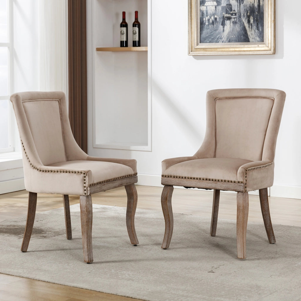 Sedie da Pranzo Imbottite in Velluto ¨C Xylo ¨C Beige, Gambe in Legno Massello, Set 2 Pezzi