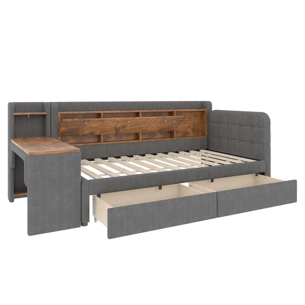 Letto da giorno 90x200 cm con cassetti, scrivania e porte USB