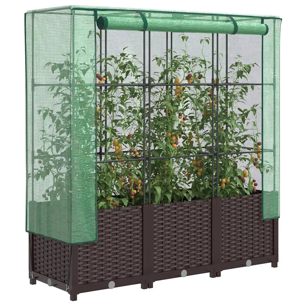 Fioriere | Cassetta per fiori | Letto Rialzato con Copertura Serra Effetto Rattan 120x40x138 cm