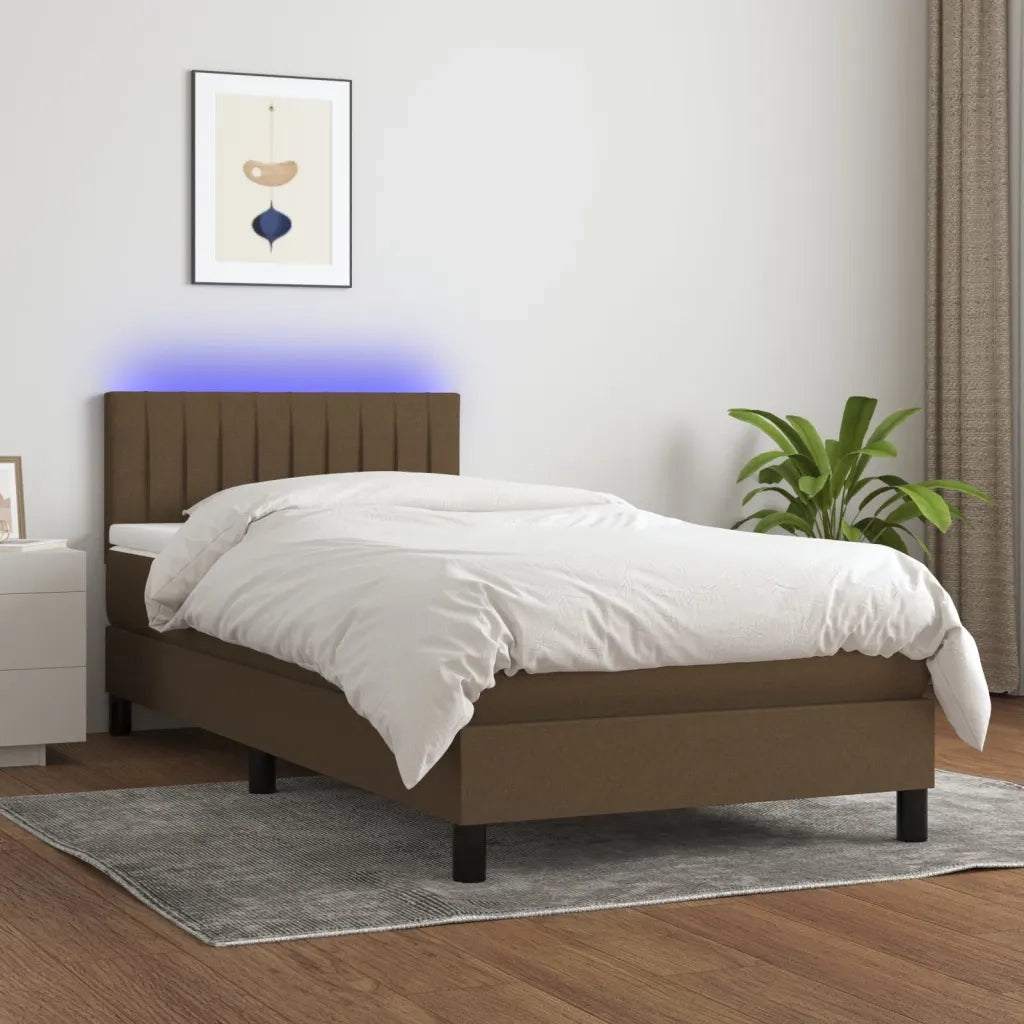 Letto a Molle Materasso e LED Marrone Scuro 80x200cm in Tessuto cod mxl 35591