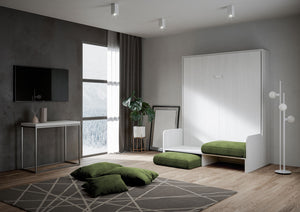 Letto Matrimoniale A Scomparsa 160 Kentaro Con Divano Bianco Frassino e Verde