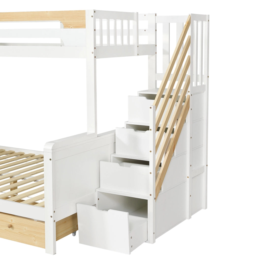 Letto a castello 90 × 200 cm et 140 × 200 cm con scala contenitore, scala a pioli et 3 cassetti, senza materasso