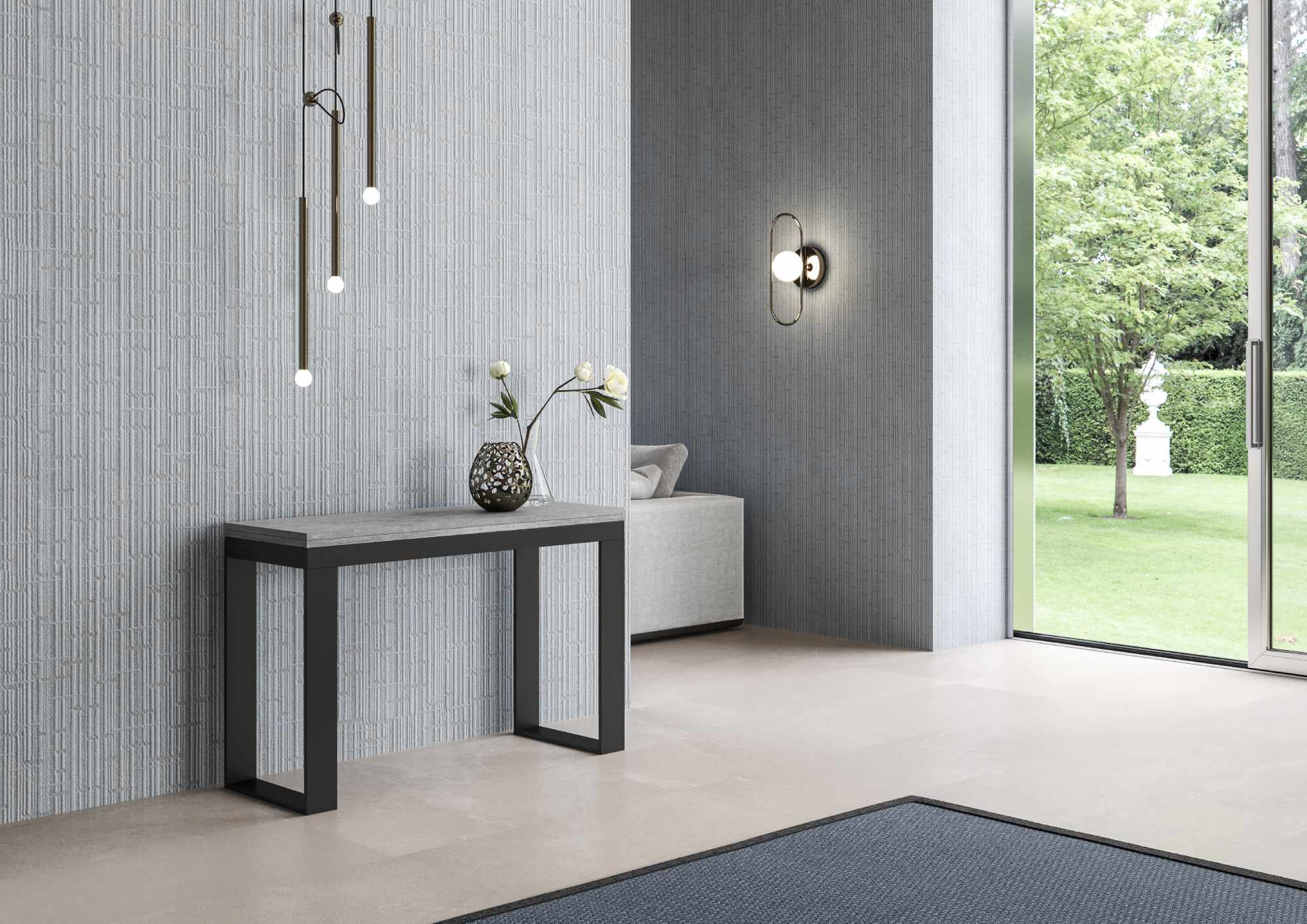 Tavolo Salvaspazio Allungabile 120x45/90x80/78 cm Tecno Double Cemento