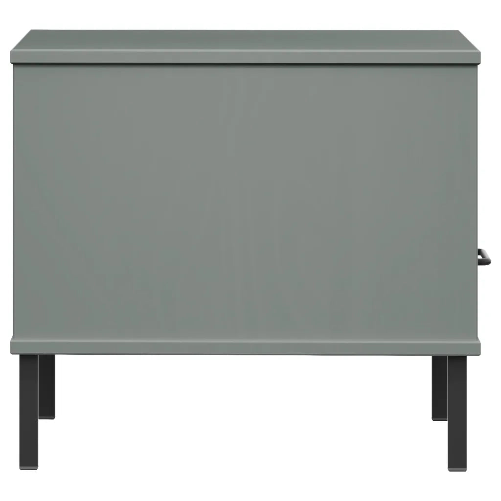 Comodino | Armadio da Notte | Mobiletto da notte con Gambe in Metallo Grigio Legno Massello Pino OSLO