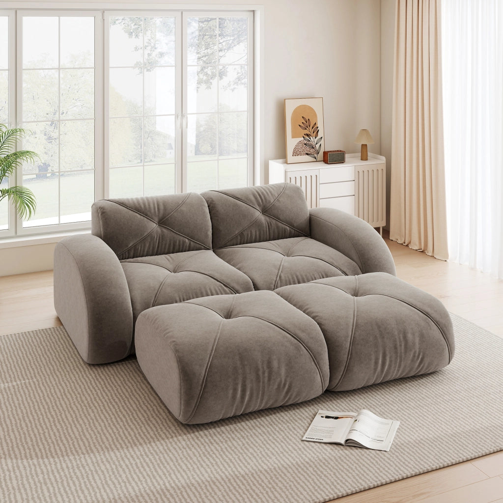 Divano modulare 2 posti in chenille con schiuma 32D monoblocco senza telaio per soggiorno e appartamento taupe